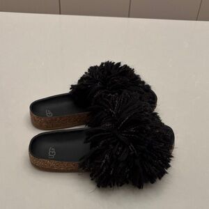 Ugg fluff momma Mongolian slides black. Rare size 6.5 good condition